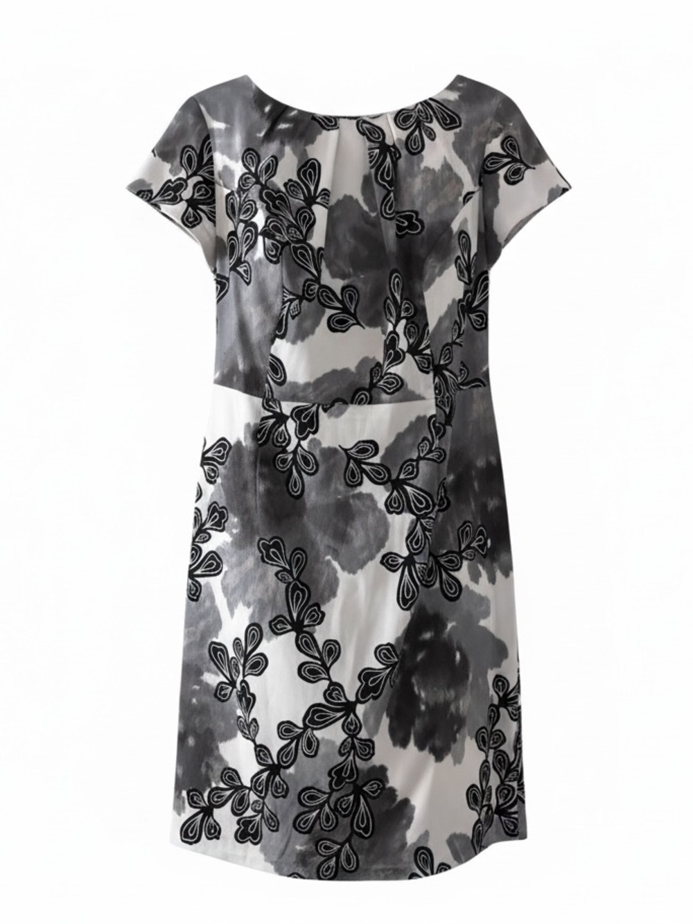 Dressbarn Black & White Watercolor Floral Vine Short Sleeve Sheath Dress Size 14